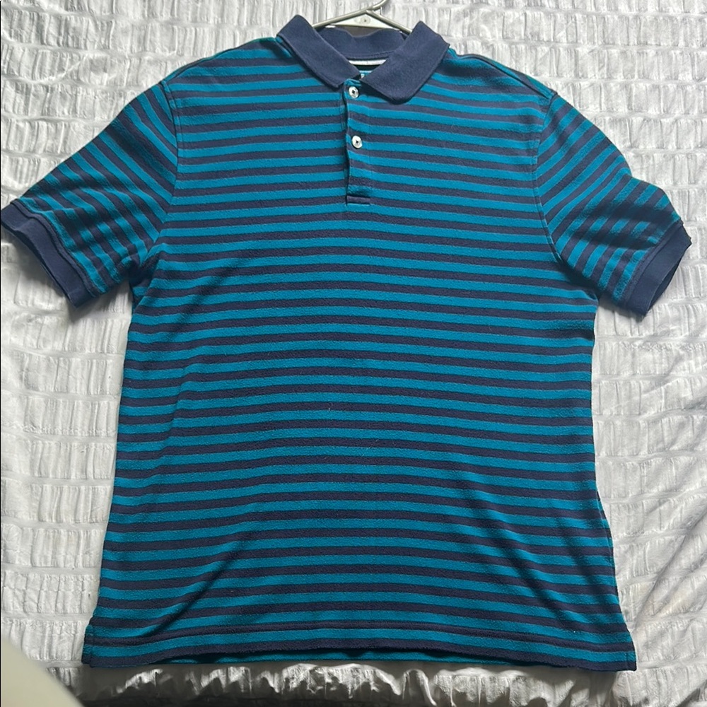 Club Room Blue Striped Polo Shirt Casual Comfort